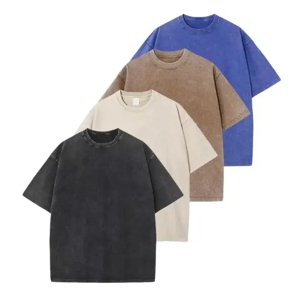 Distressed Washed Cotton 4-Pack Oversized Tees for Men & Women