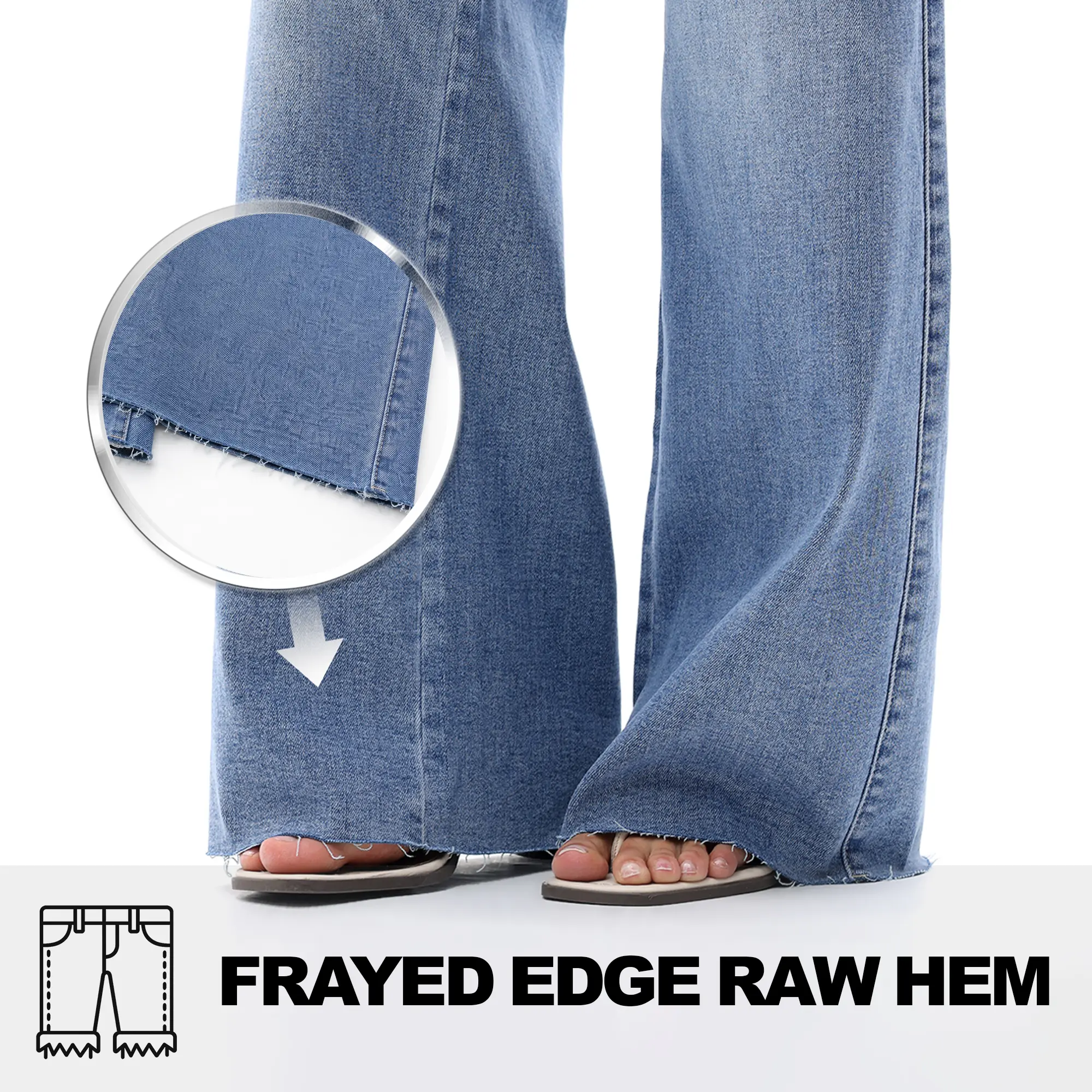  Wide Leg Raw Hem Jeans