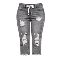 Fashion Distressed Ripped Capri Jeans