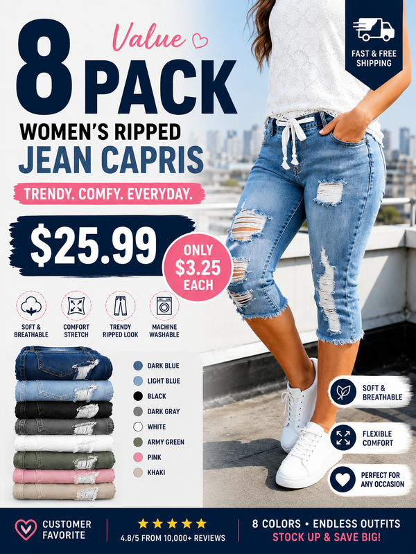 Fashion Distressed Ripped Capri Jeans