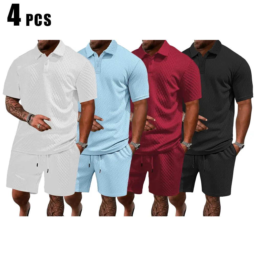 Men's Solid Polo Shirt & Drawstring Waist Shorts Set