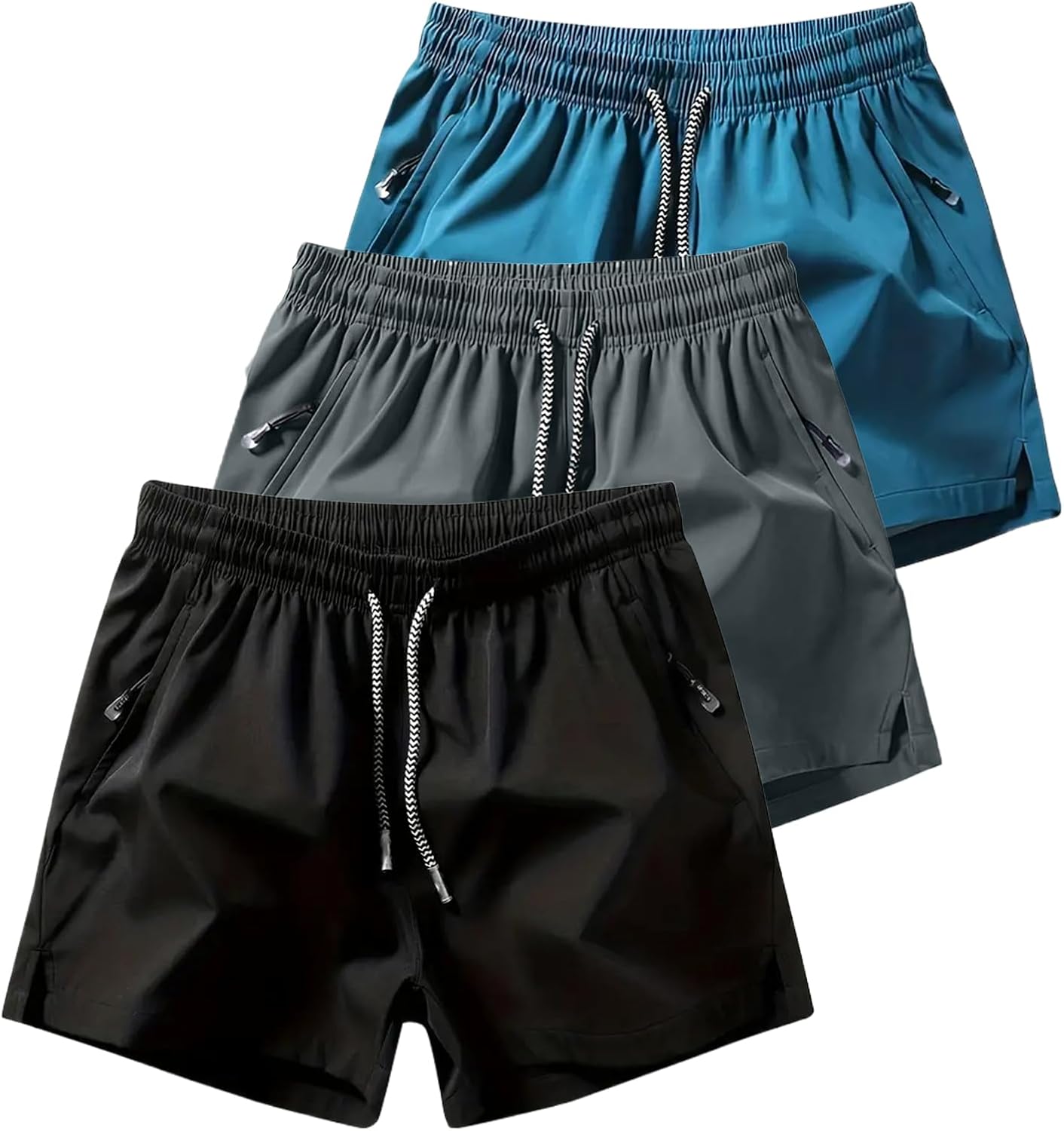 athletic shorts lightweight moisture wicking with zipper pockets