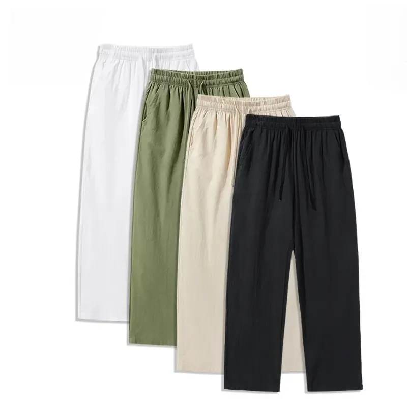 (4-Pack)Summer Casual Elastic Waist Drawstring Wide Leg Breathable Pants