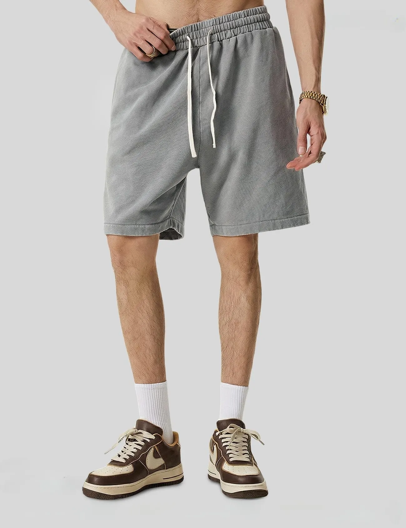 (3-Pack)Vintage Acid Wash Cotton Elastic Drawstring Pocket Casual Athletic Unisex Shorts