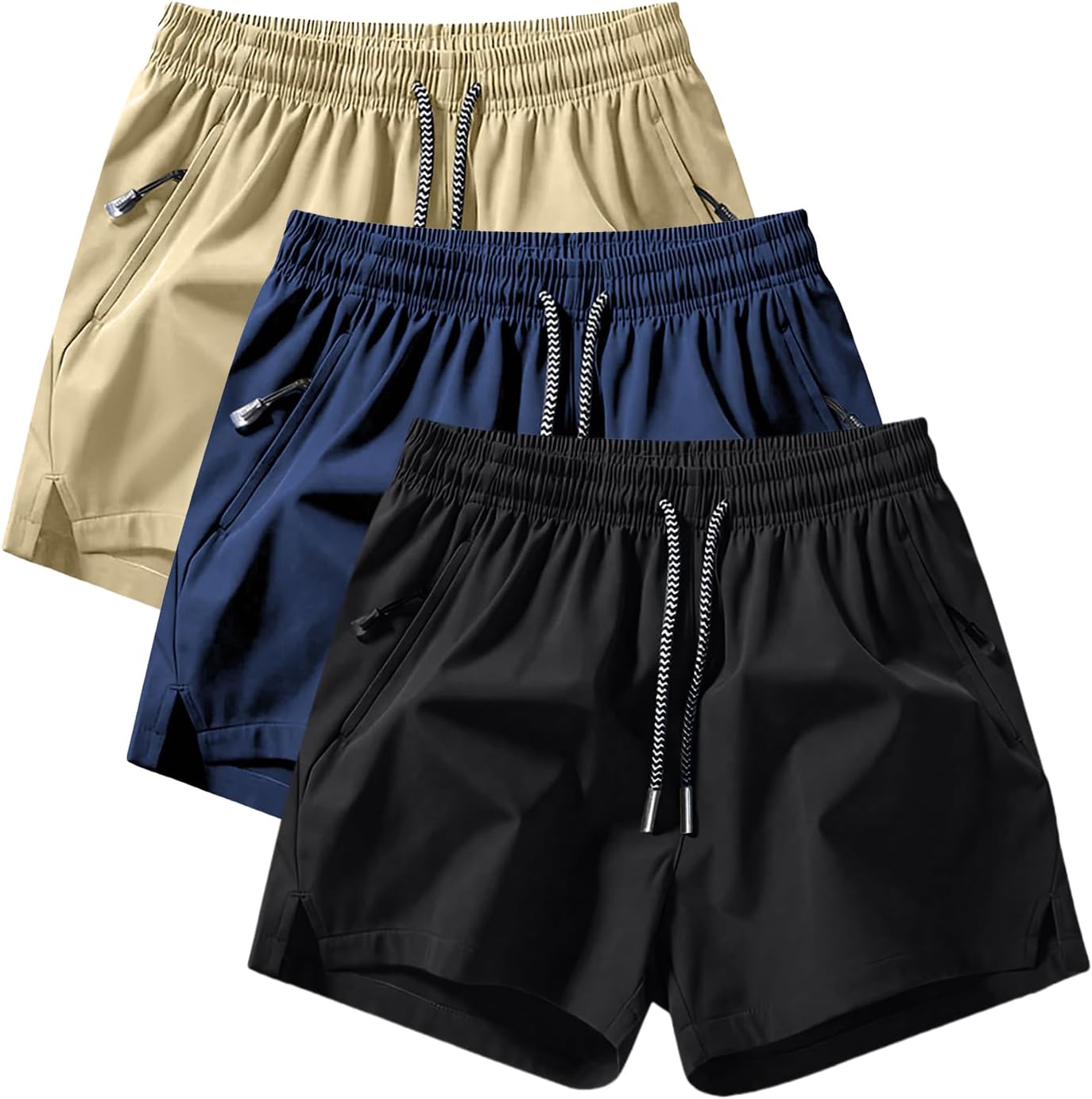 athletic shorts lightweight moisture wicking with zipper pockets