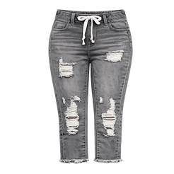 Fashion Distressed Ripped Capri Jeans