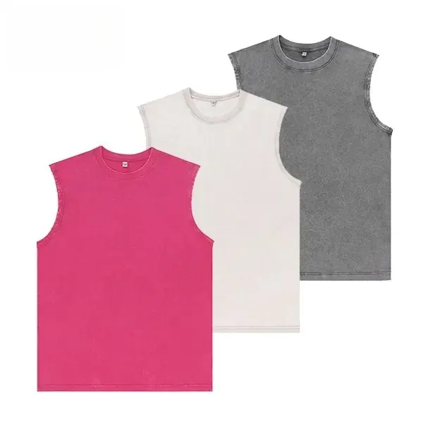 (3-pack)Unisex Acid Wash Tank Top - Vintage Cotton Tee