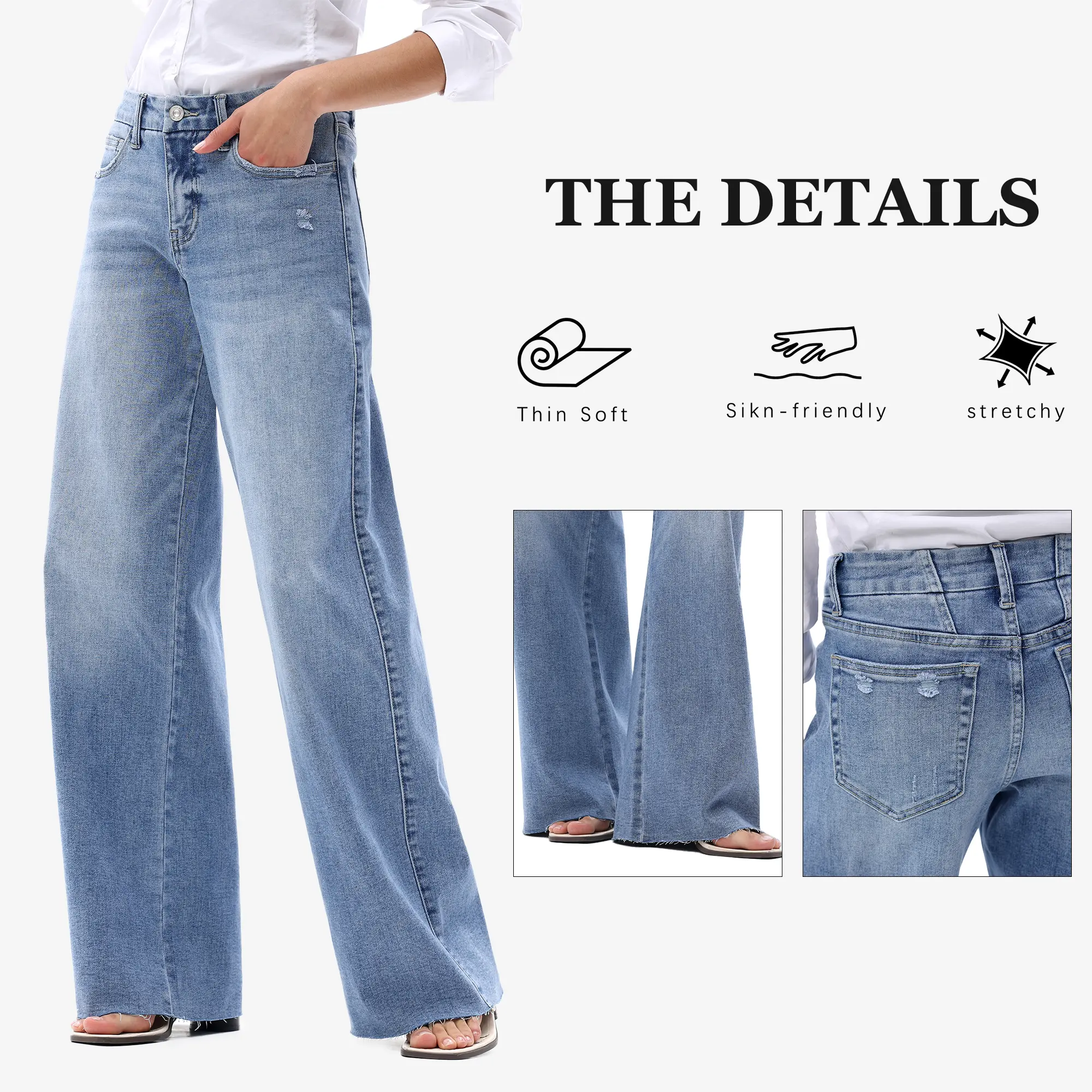  Wide Leg Raw Hem Jeans