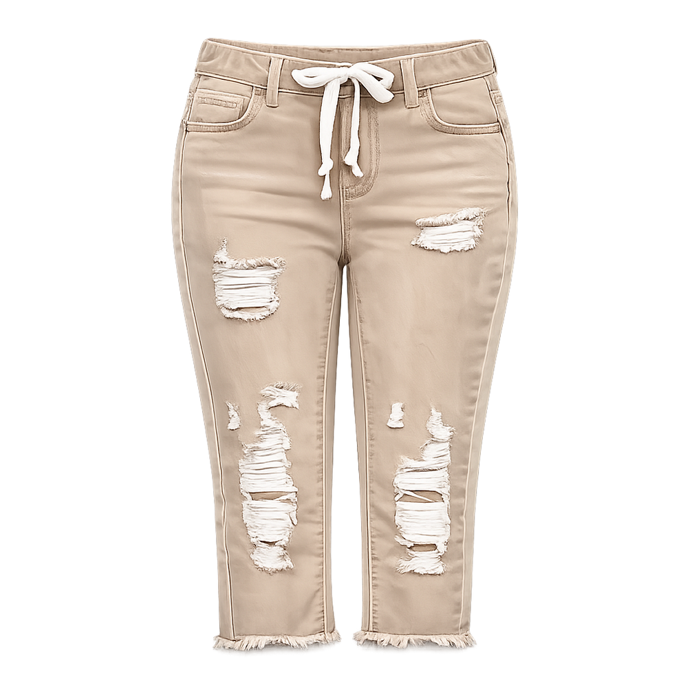 Fashion Distressed Ripped Capri Jeans