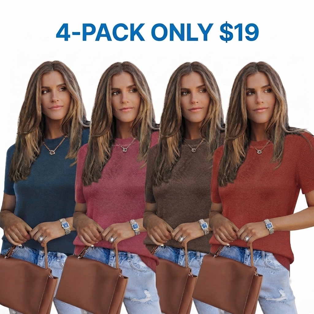 Women's Wool Blend Loose Fit Summer Sweater Top Short Sleeve Crew Neck Soft Casual Pullover