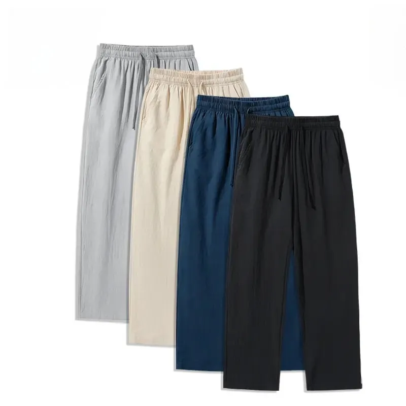 (4-Pack)Summer Casual Elastic Waist Drawstring Wide Leg Breathable Pants