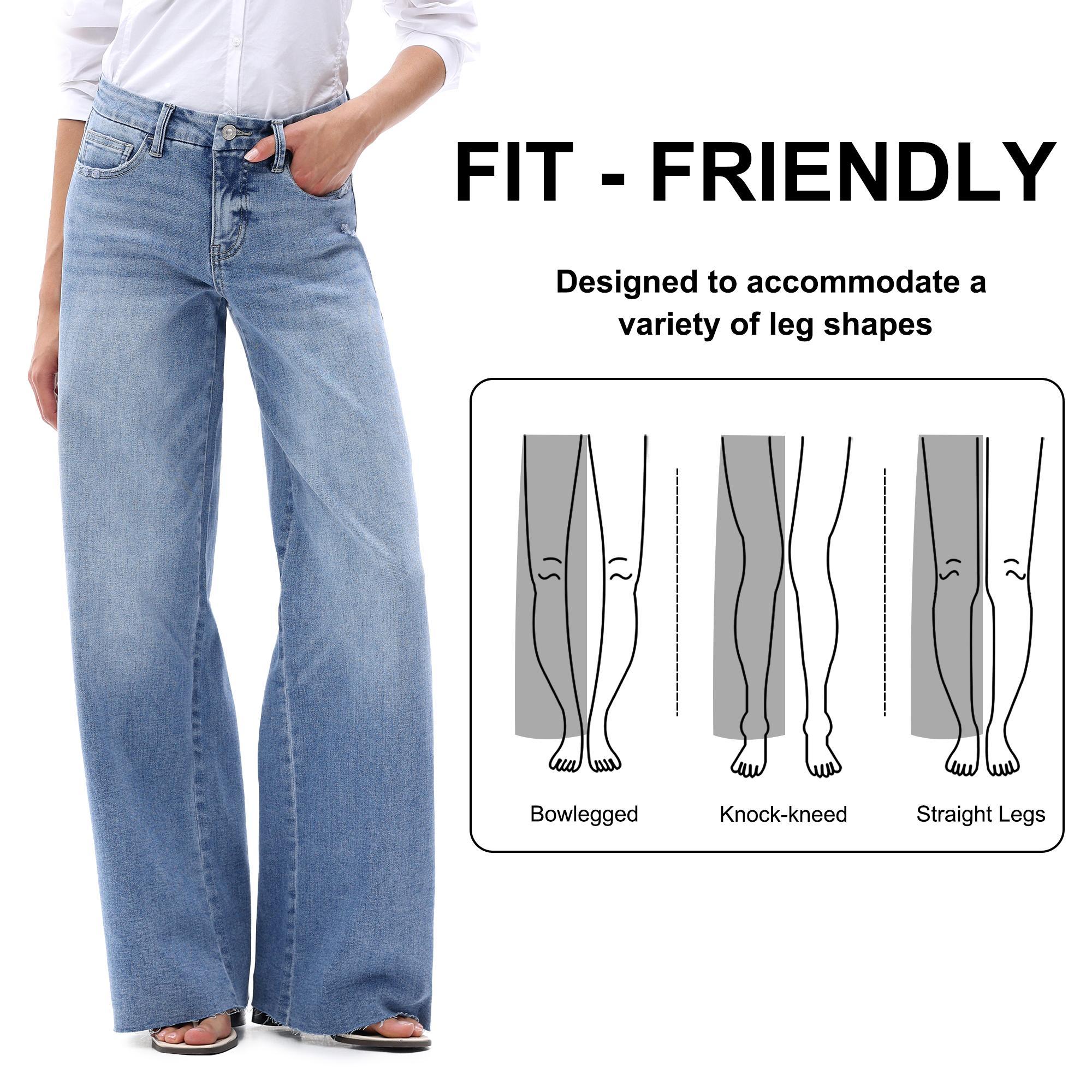 Freya ONESO Women Mid Rise High Stretchy BBL Jeans Butt Lifting Wide Leg Raw Hem Denim Pants Tummy Control Spring Basic Minimalist Woman Denim Bottom Comfortable Denim Jeans OSW8019 Plus Size Regular Size Fashion Daily Outfits DIY Inseams #SummerVibes