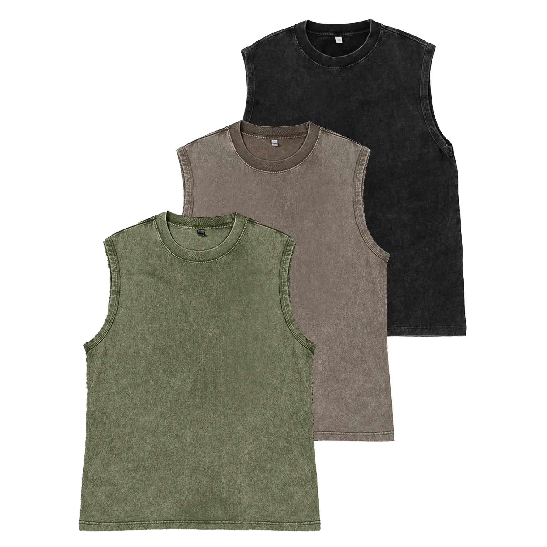 (3-pack)Unisex Acid Wash Tank Top - Vintage Cotton Tee