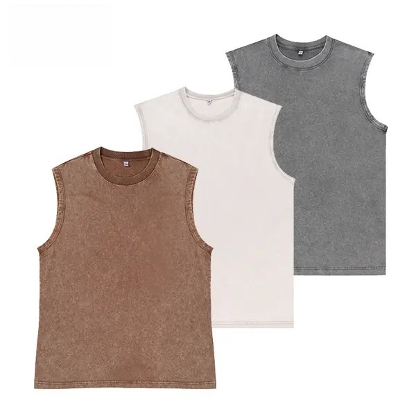 (3-pack)Unisex Acid Wash Tank Top - Vintage Cotton Tee