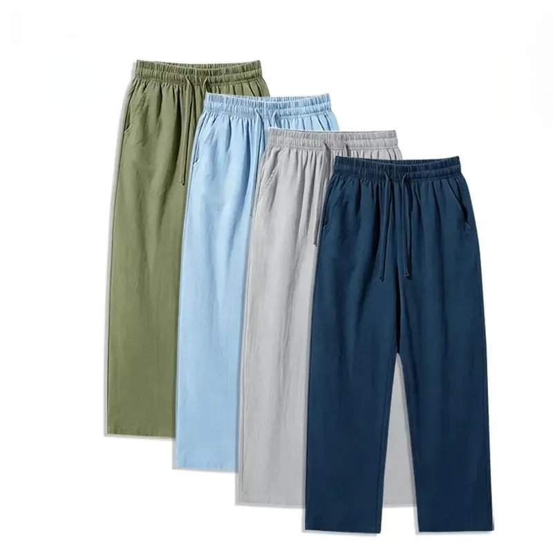 (4-Pack)Summer Casual Elastic Waist Drawstring Wide Leg Breathable Pants