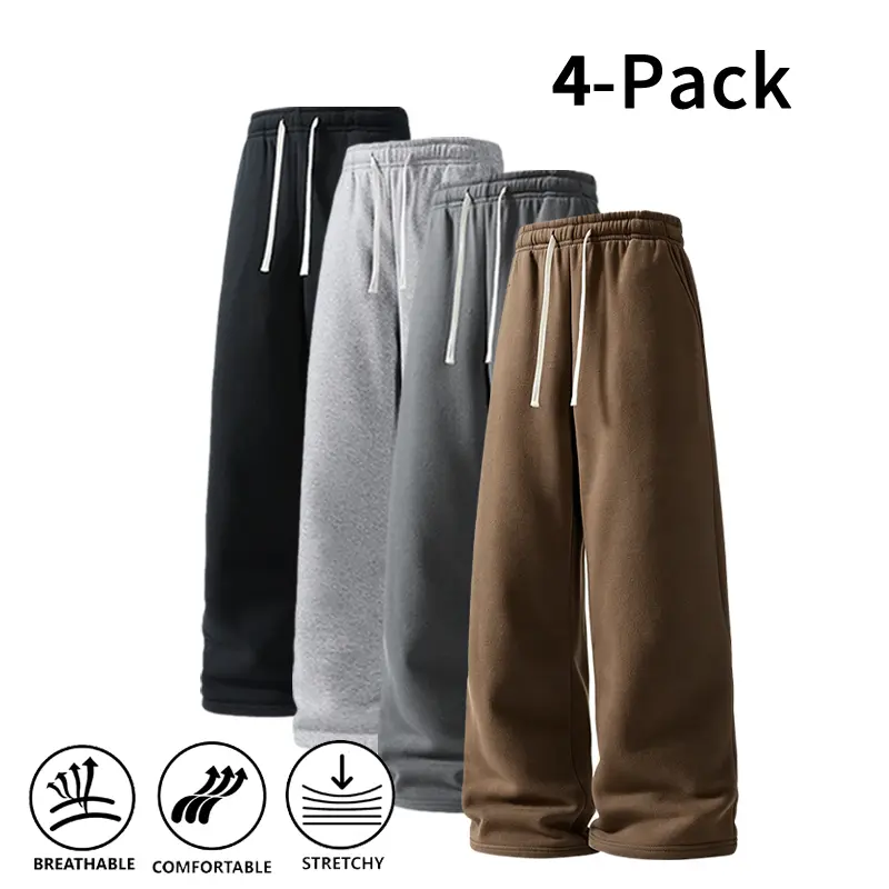 (4-Pack)Fall Winter Ultra Soft Wide Leg Breathable Pocket Gym Running Athletic Sweatpants