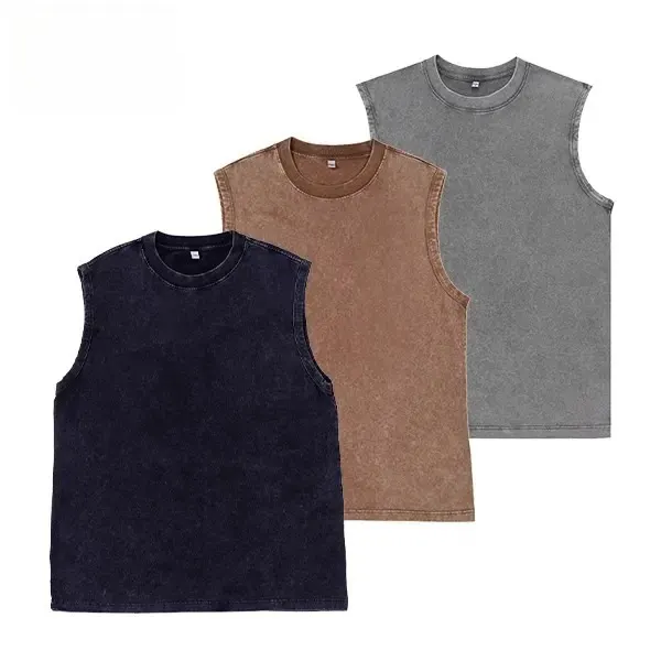 (3-pack)Unisex Acid Wash Tank Top - Vintage Cotton Tee