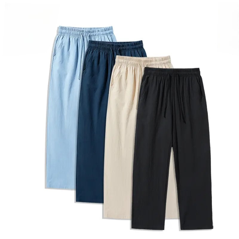 (4-Pack)Summer Casual Elastic Waist Drawstring Wide Leg Breathable Pants