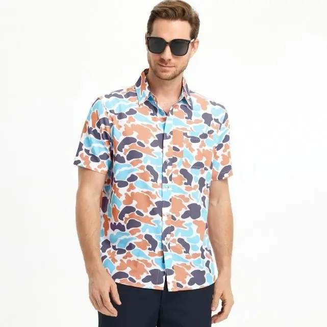 Men's Hawaiian Camouflage Print Casual Button-Down Shirt