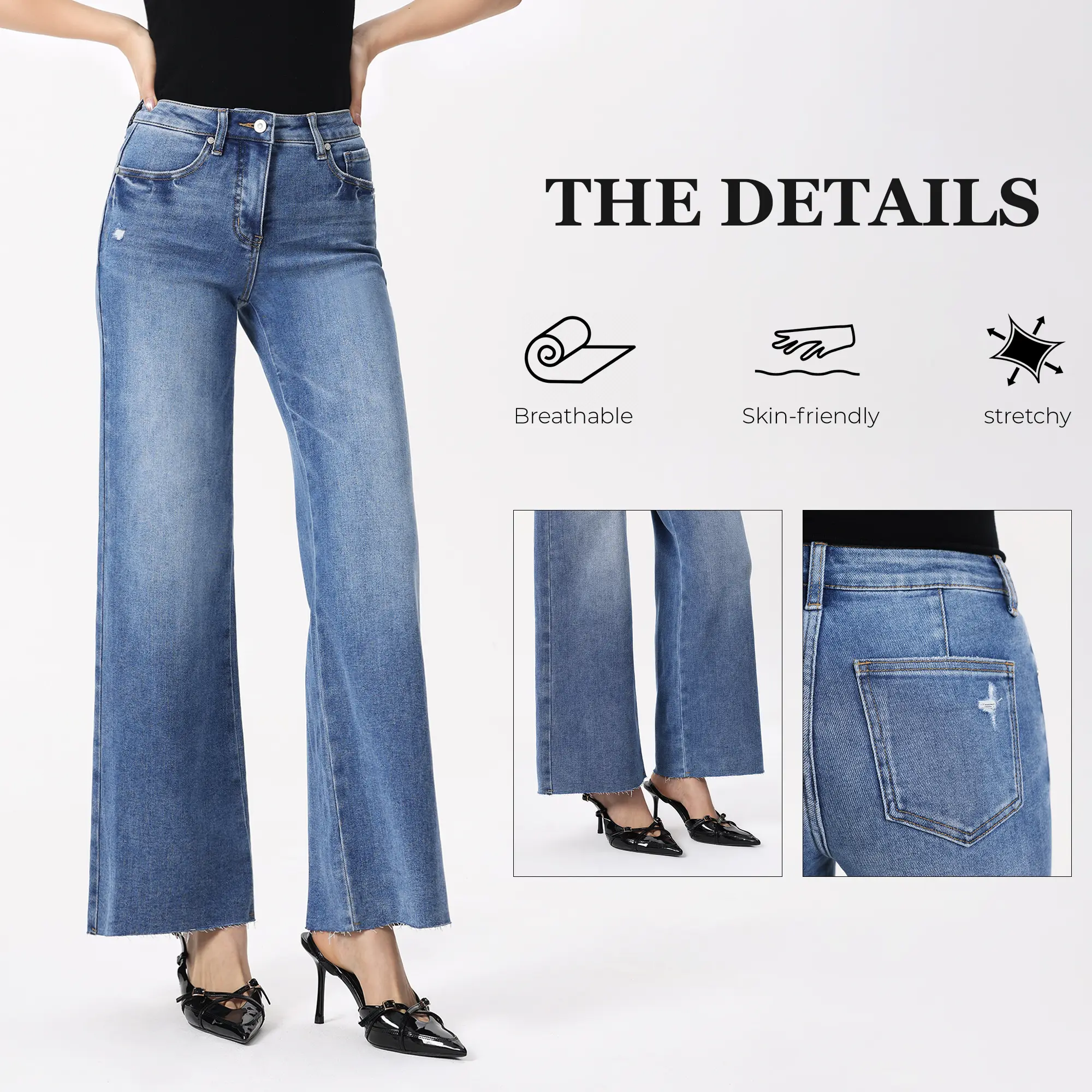  Wide Leg Raw Hem Jeans