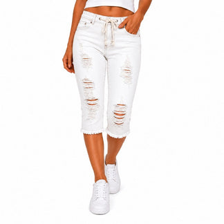 Fashion Distressed Ripped Capri Jeans