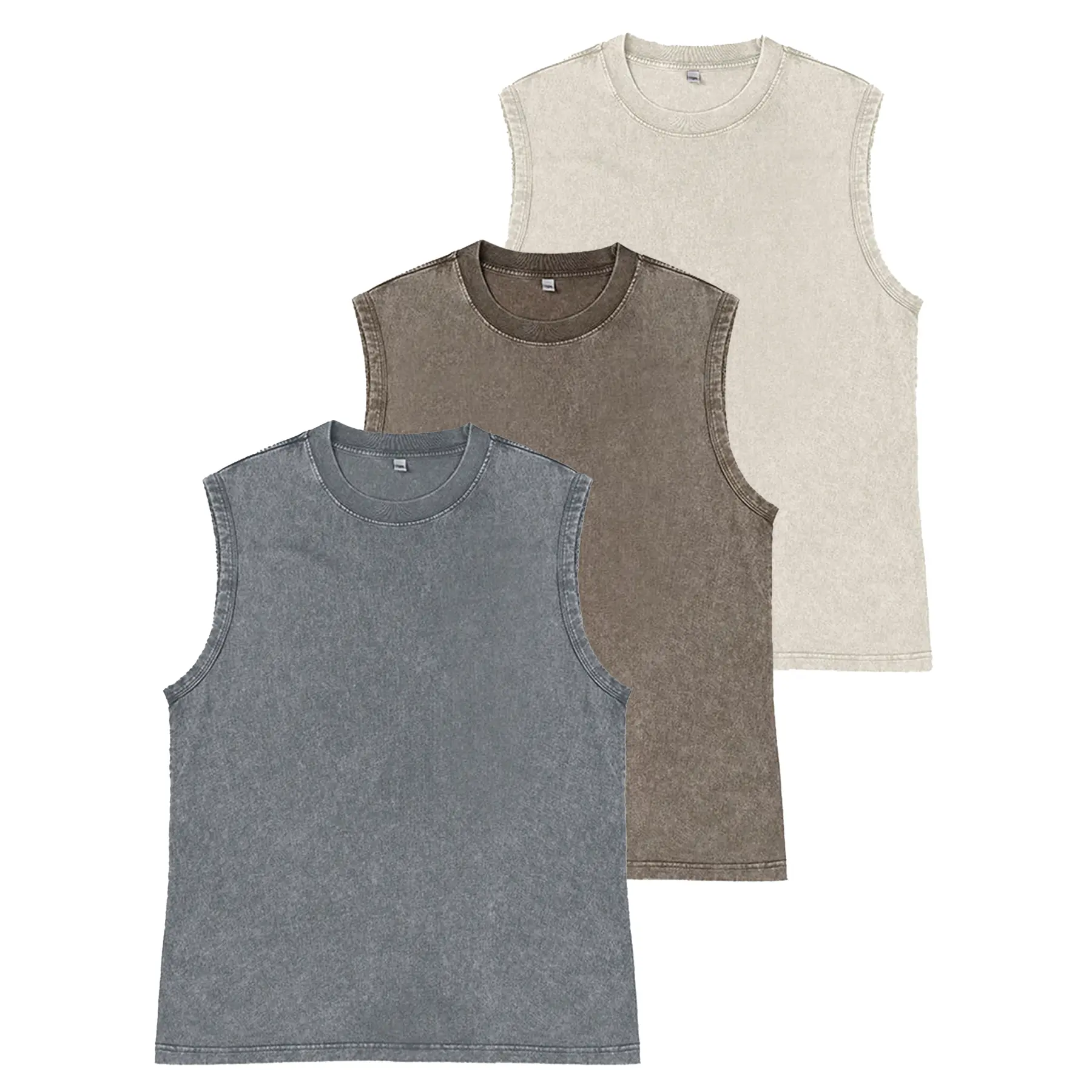 (3-pack)Unisex Acid Wash Tank Top - Vintage Cotton Tee