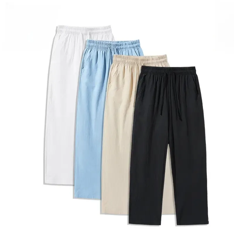(4-Pack)Summer Casual Elastic Waist Drawstring Wide Leg Breathable Pants