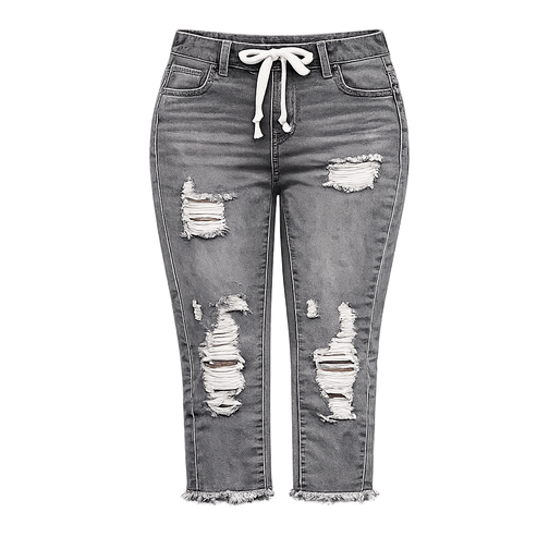 Fashion Distressed Ripped Capri Jeans