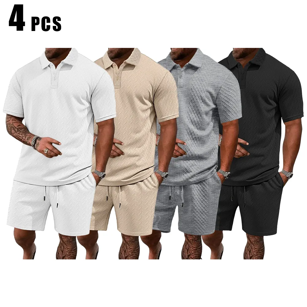 Men's Solid Polo Shirt & Drawstring Waist Shorts Set