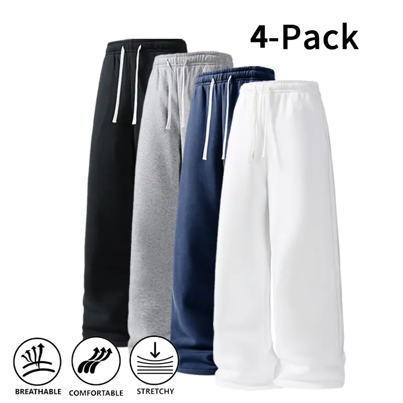 (4-Pack)Fall Winter Ultra Soft Wide Leg Breathable Pocket Gym Running Athletic Sweatpants