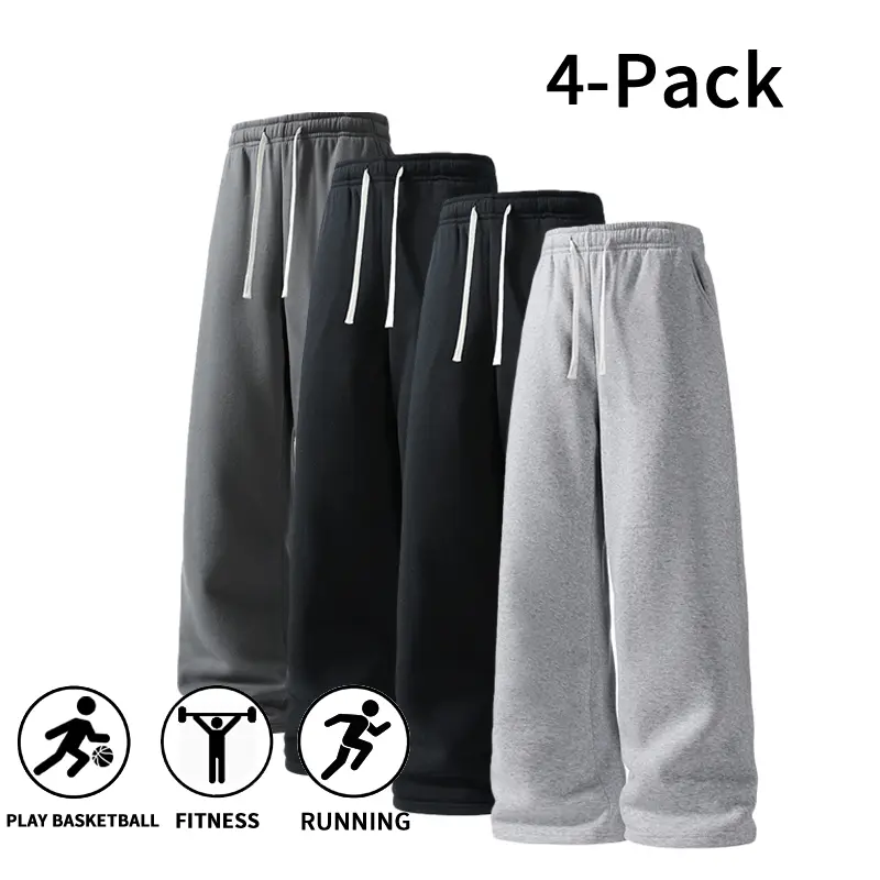 (4-Pack)Fall Winter Ultra Soft Wide Leg Breathable Pocket Gym Running Athletic Sweatpants