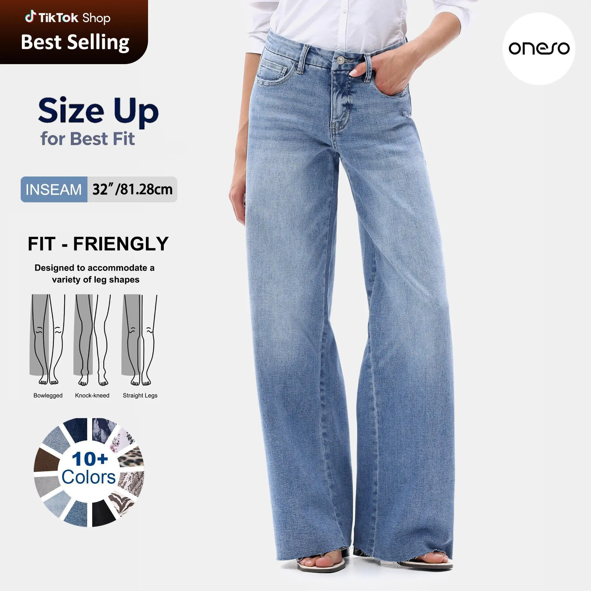  Wide Leg Raw Hem Jeans