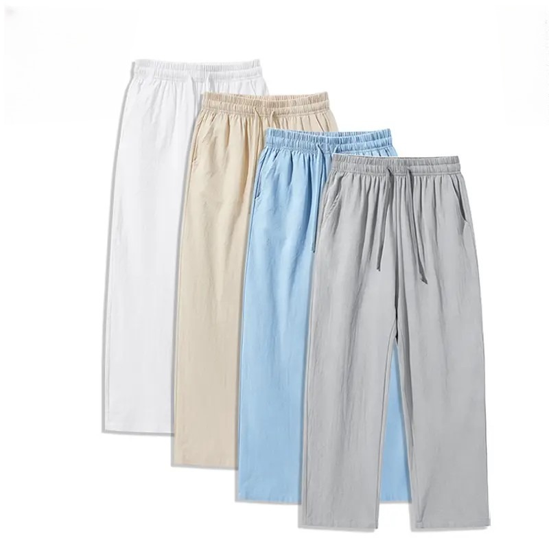 (4-Pack)Summer Casual Elastic Waist Drawstring Wide Leg Breathable Pants