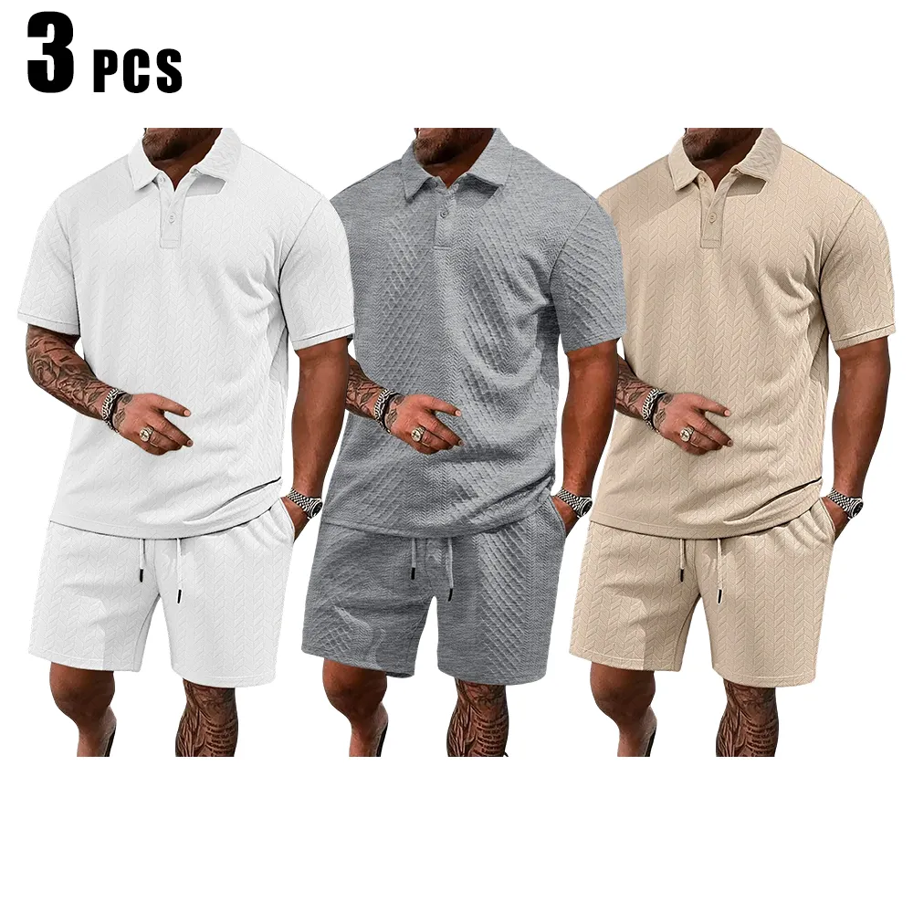 Men's Solid Polo Shirt & Drawstring Waist Shorts Set