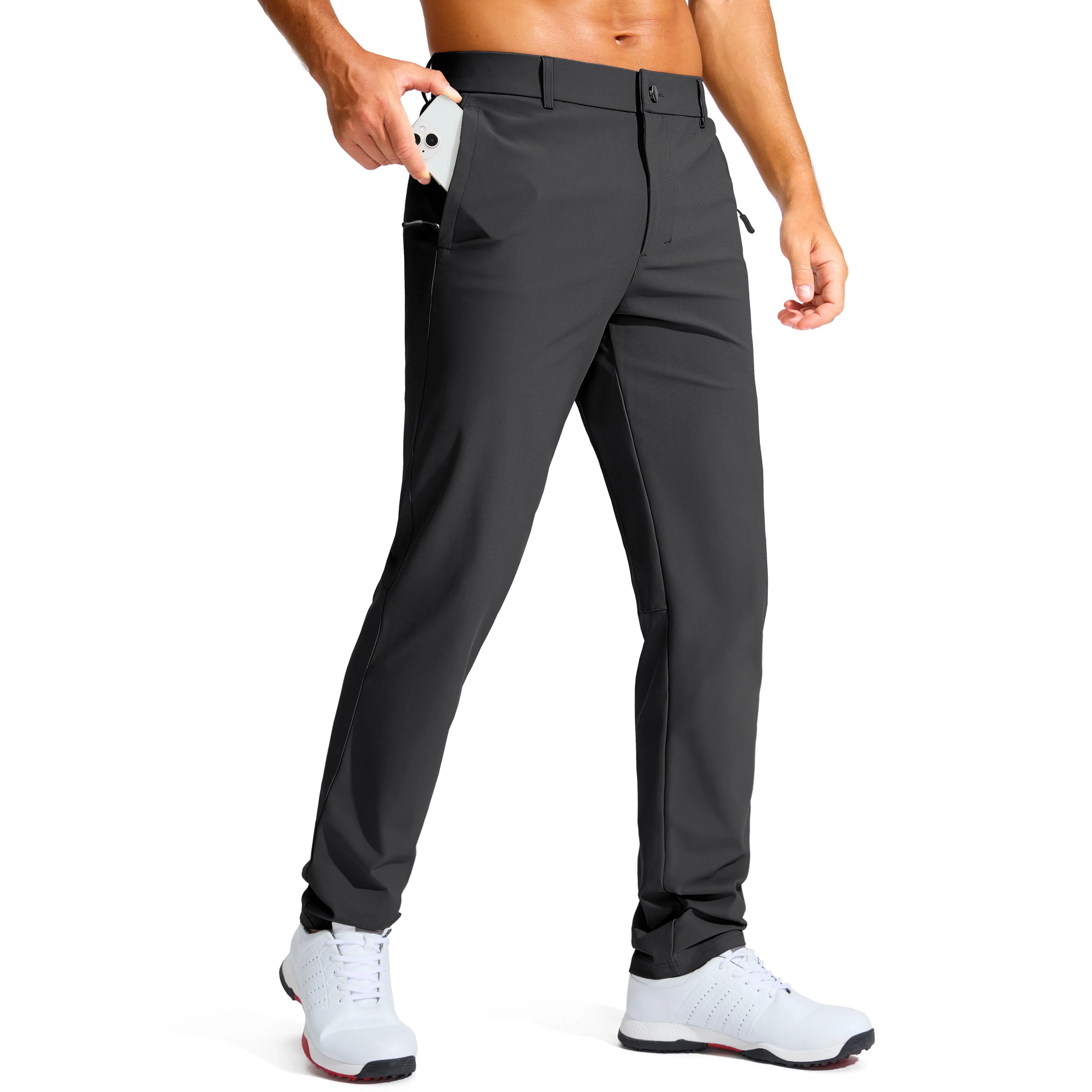 Men's Golf Pants with Zipper Pockets - Lightweight Stretch Casual Slacks
