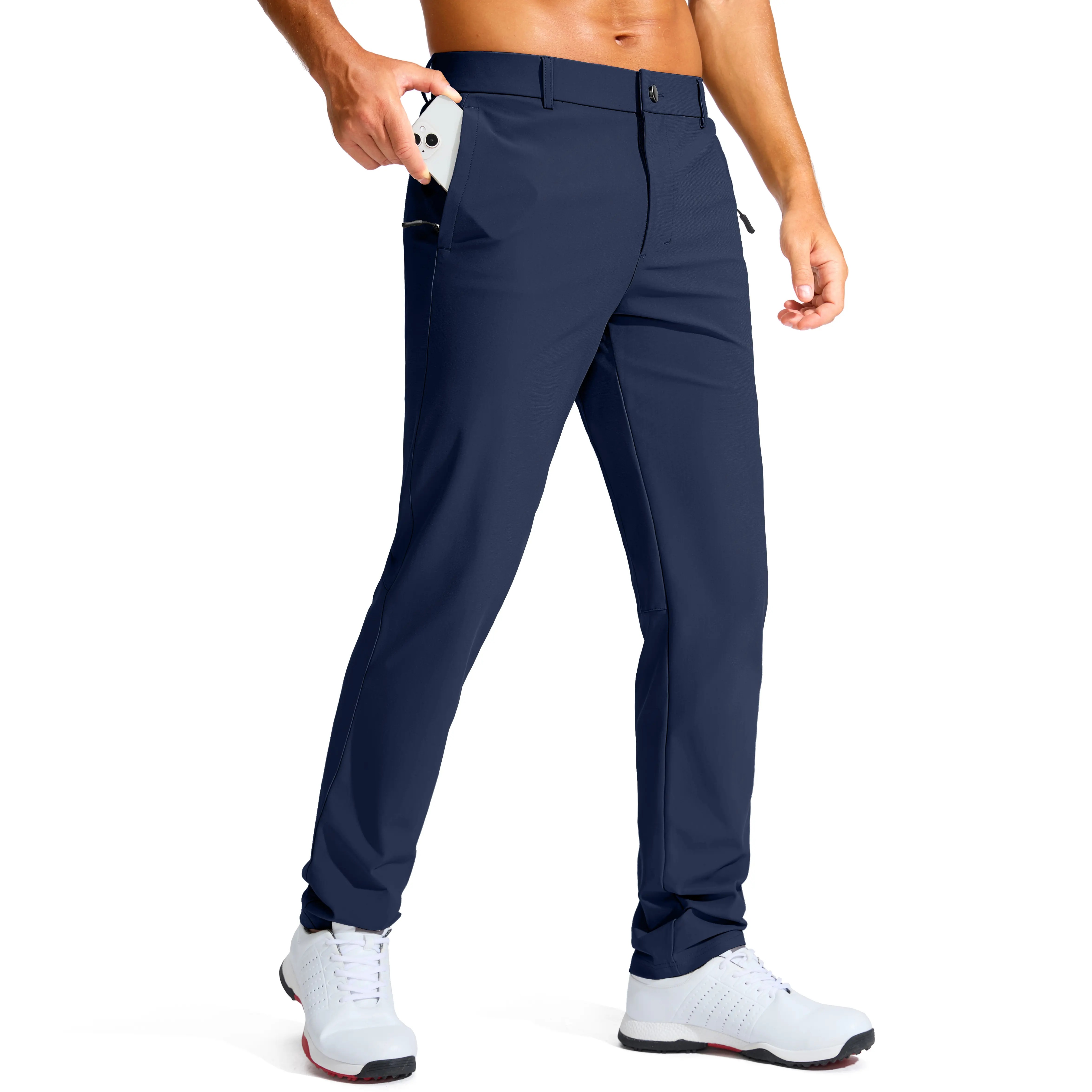Men's Golf Pants with Zipper Pockets - Lightweight Stretch Casual Slacks