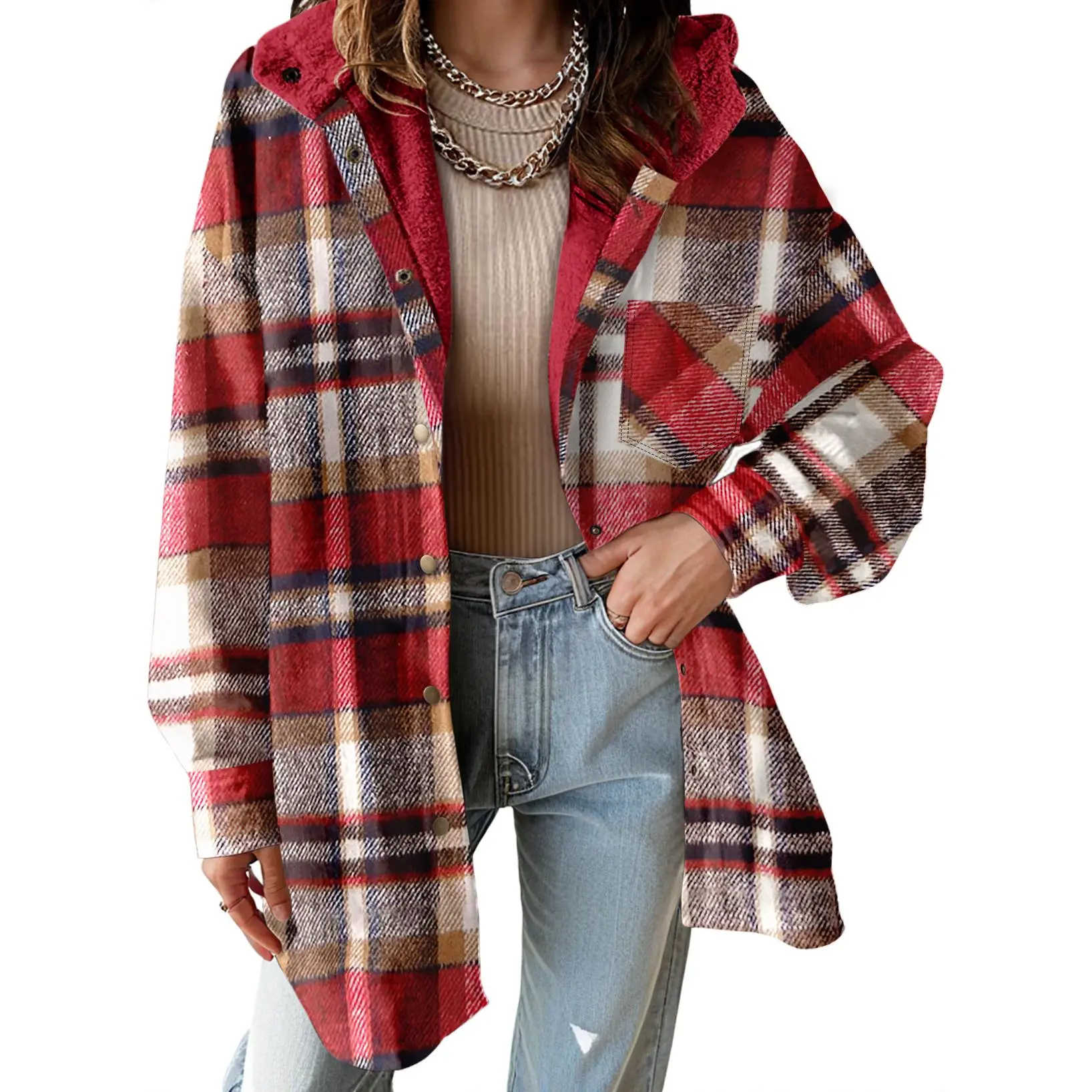 Women's Plaid Flannel Hooded Shacket