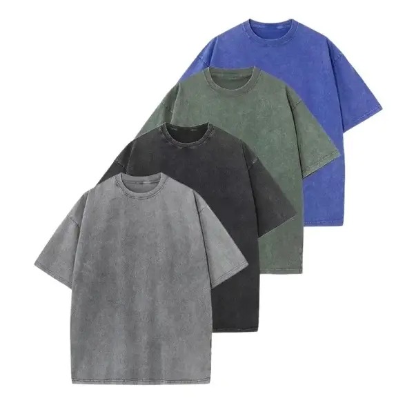 Distressed Washed Cotton 4-Pack Oversized Tees for Men & Women