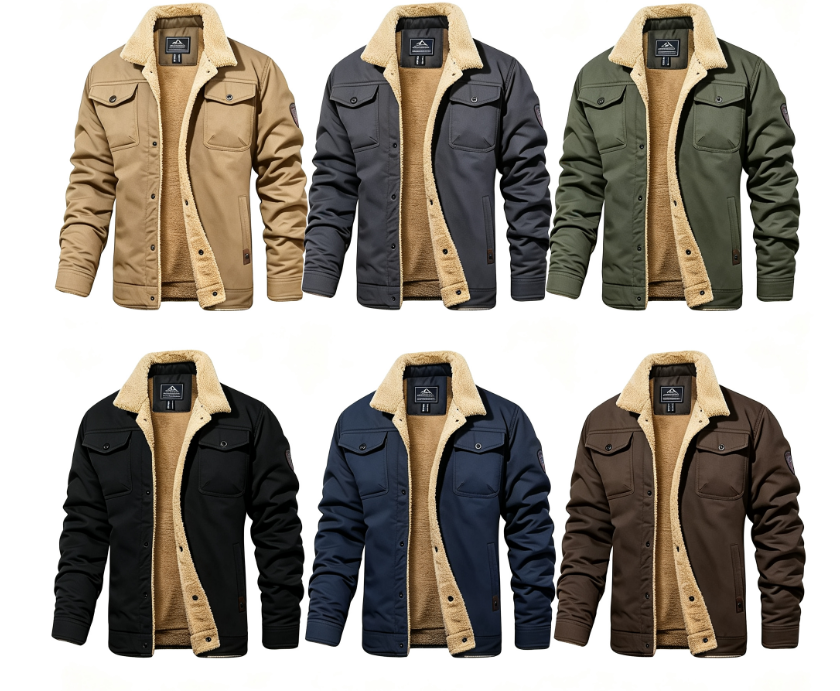MAGCOMSEN Men's Sherpa Lined Winter Trucker Jacket Cotton Fleece Casual Khaki