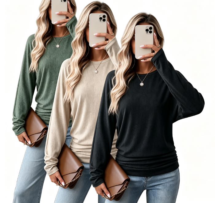 Womens Long Sleeve Ruched Hem Lightweight Sweaters