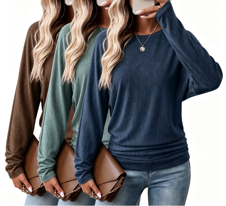Womens Long Sleeve Ruched Hem Lightweight Sweaters