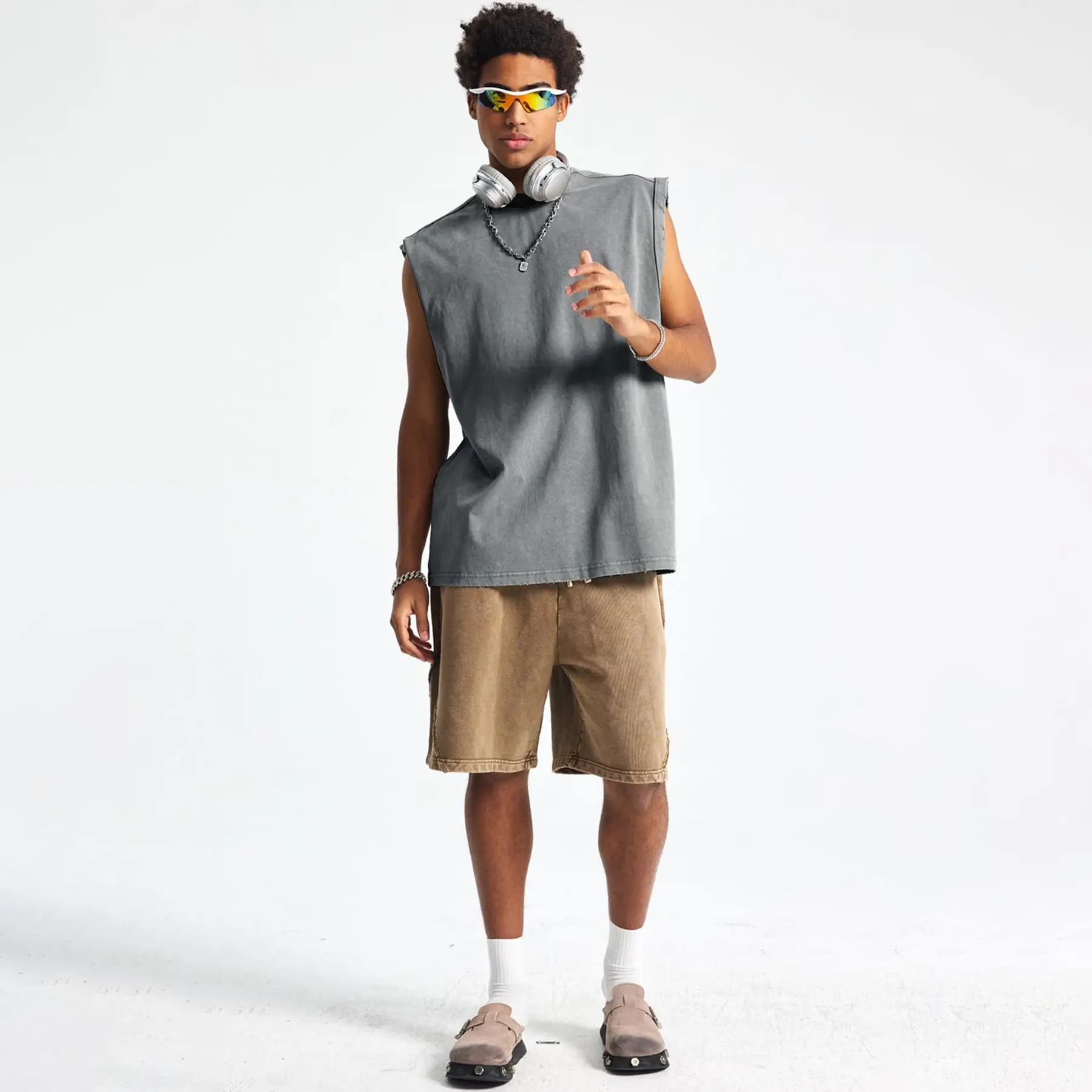 (3-pack)Unisex Acid Wash Tank Top - Vintage Cotton Tee
