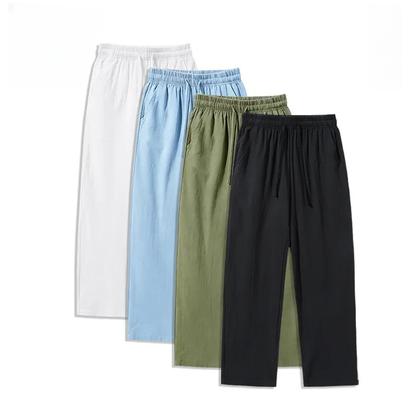 (4-Pack)Summer Casual Elastic Waist Drawstring Wide Leg Breathable Pants