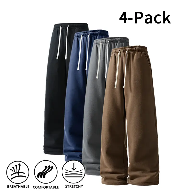(4-Pack)Fall Winter Ultra Soft Wide Leg Breathable Pocket Gym Running Athletic Sweatpants