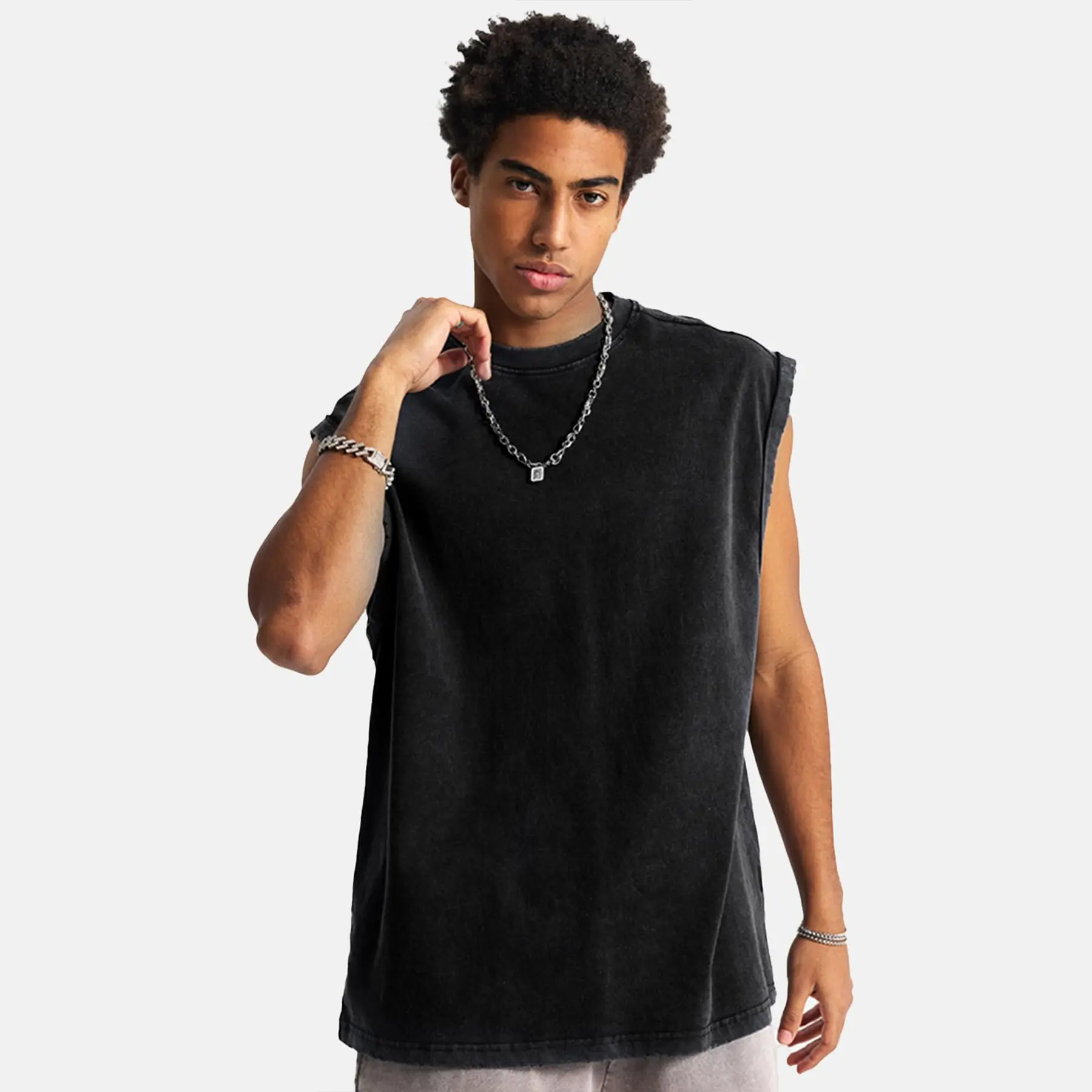 (3-pack)Unisex Acid Wash Tank Top - Vintage Cotton Tee