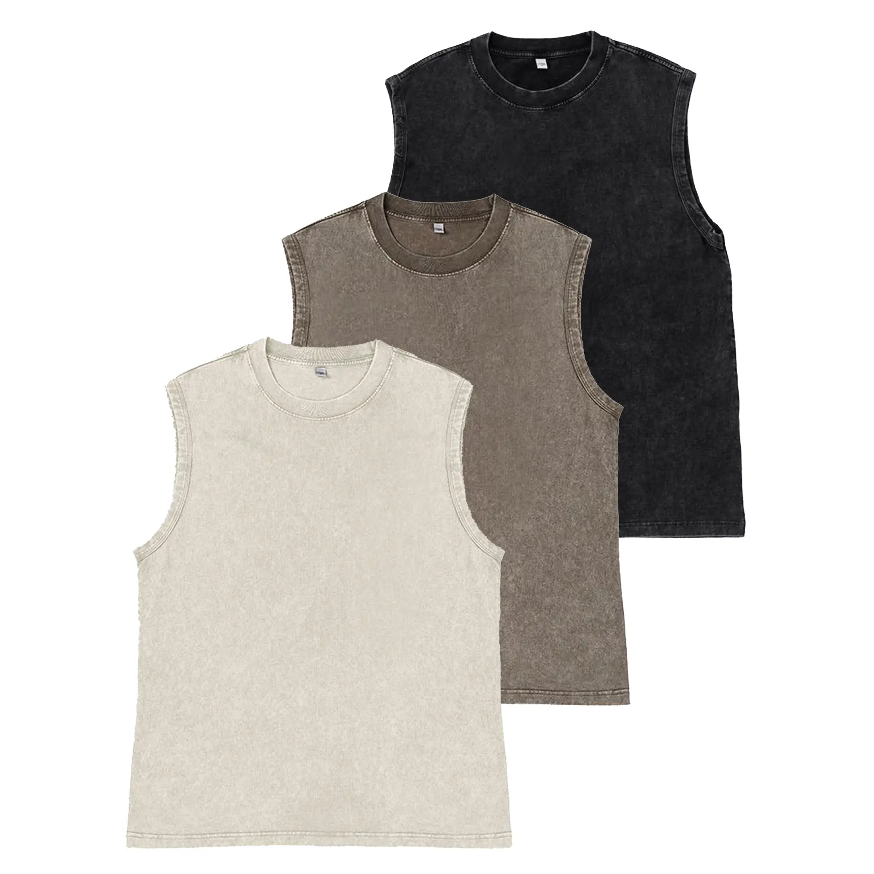 (3-pack)Unisex Acid Wash Tank Top - Vintage Cotton Tee