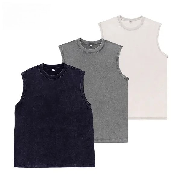 (3-pack)Unisex Acid Wash Tank Top - Vintage Cotton Tee