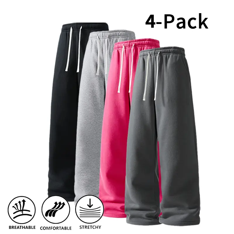 (4-Pack)Fall Winter Ultra Soft Wide Leg Breathable Pocket Gym Running Athletic Sweatpants