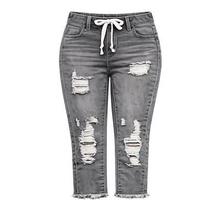 Fashion Distressed Ripped Capri Jeans