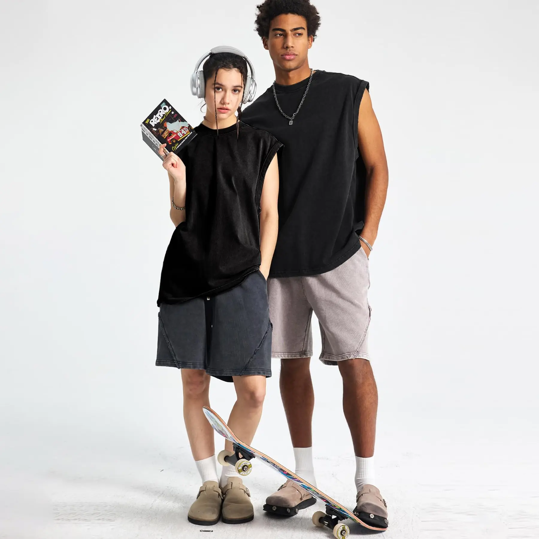 (3-pack)Unisex Acid Wash Tank Top - Vintage Cotton Tee